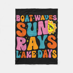 Boat Waves Sun Rays Lake Days Cute Retro 70s Summe Fleece Blanket