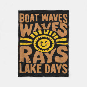 Boat Waves Sun Rays Lake Days Funny Retro Summer V Fleece Blanket