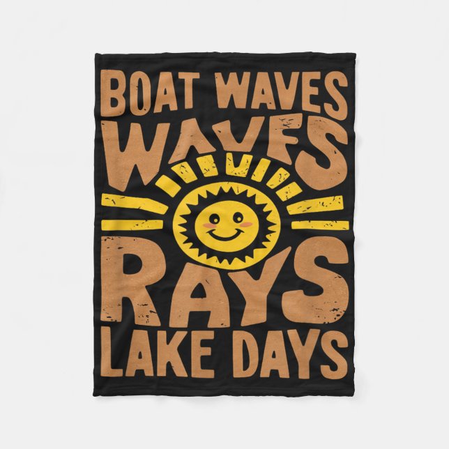 Boat Waves Sun Rays Lake Days Funny Retro Summer V Fleece Blanket (Front)