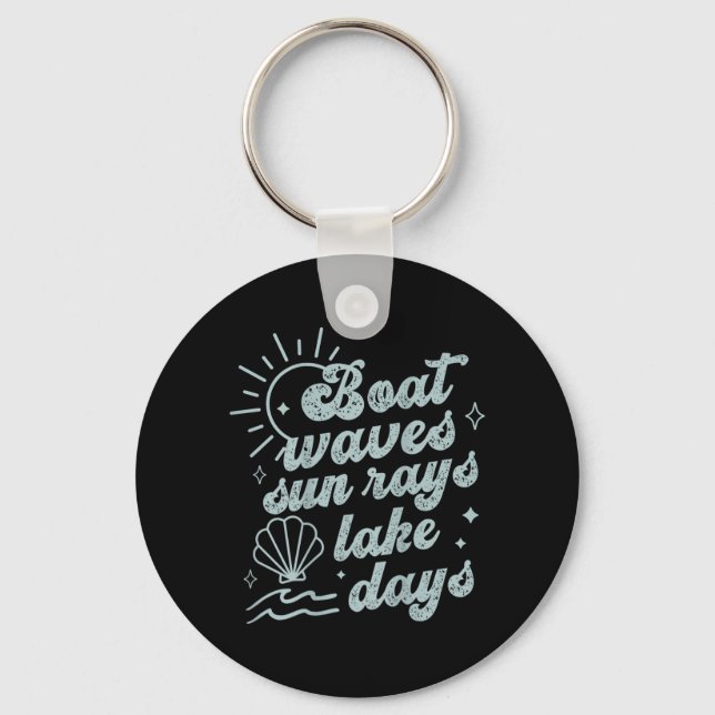 Boat Waves Sun Rays Lake Days Hello Summer Beachy Keychain (Front)