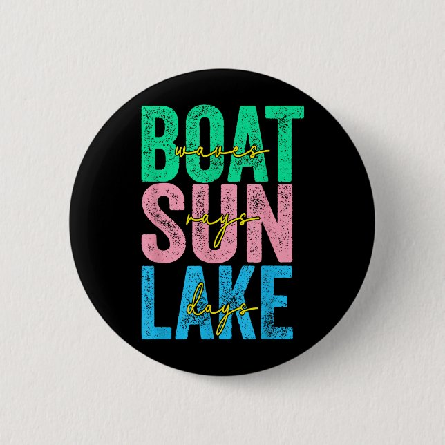 Boat Waves Sun Rays Lake Days Retro Beach Summer 2 Inch Round Button (Front)