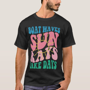 Boat Waves Sun Rays Lake Days Retro Groovy Summer  T-Shirt