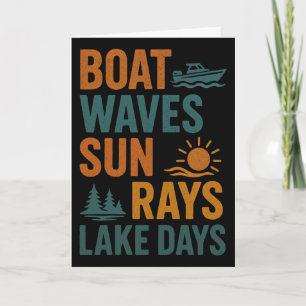 Boat Waves Sun Rays Lake Days Retro Summer - Lake Card