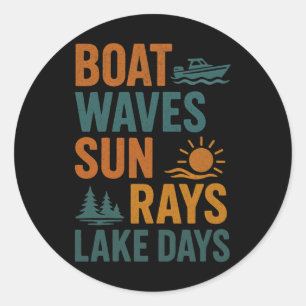 Boat Waves Sun Rays Lake Days Retro Summer - Lake Classic Round Sticker