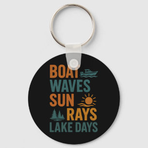Boat Waves Sun Rays Lake Days Retro Summer - Lake Keychain