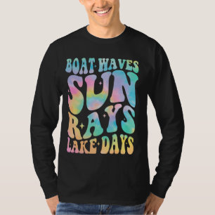 Boat Waves Sun Rays Lake Days Retro Summer Vacatio T-Shirt