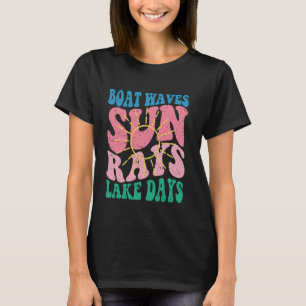 Boat Waves Sun Rays Lake Days Retro Summer Vacatio T-Shirt