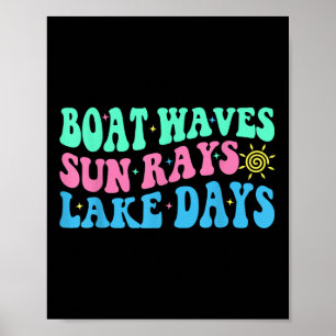 Boat Waves Sun Rays Lake Days Summer Vacation Retr Poster