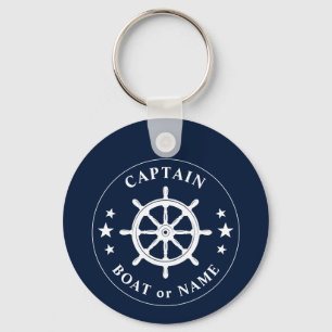Boat Wheel Helm Stars Captain Name Photo Back Keychain