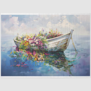 Boat with Colourful Wildflowers Decoupage Tissue Paper