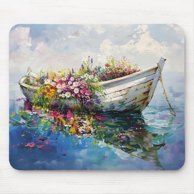 Boat with Colourful Wildflowers Mouse Pad (Front)