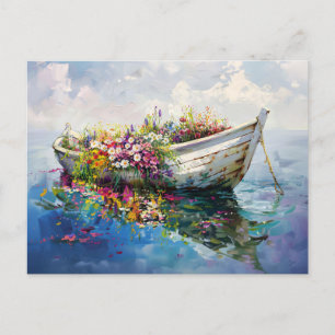 Boat with Colourful Wildflowers Postcard