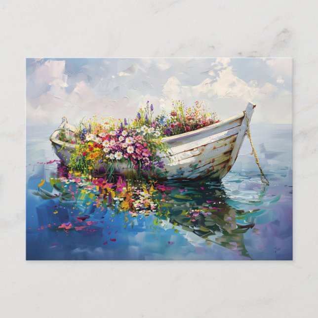 Boat with Colourful Wildflowers Postcard (Front)