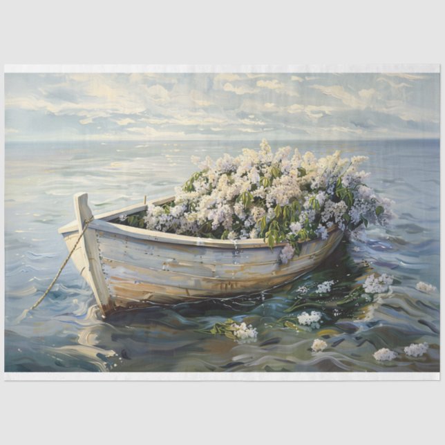 Boat with Pale Lilac Flowers Decoupage Tissue Paper (Front)