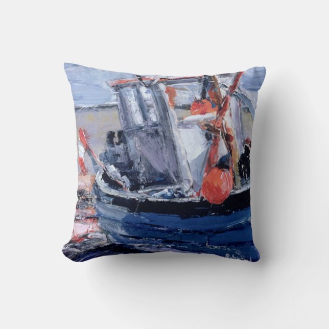 Boat with Red Buoy Throw Pillow (Front)