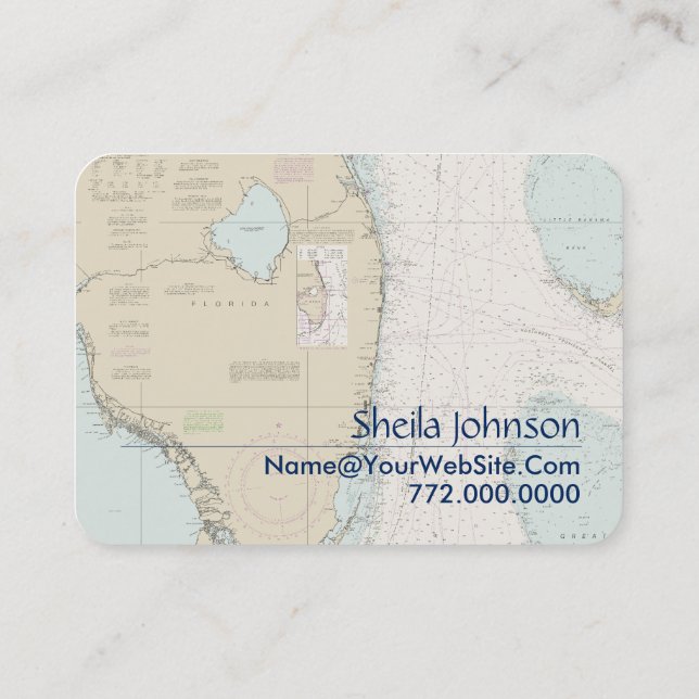 Boater Florida Nautical Chart Clean Fresh Blue Tan Business Card (Back)