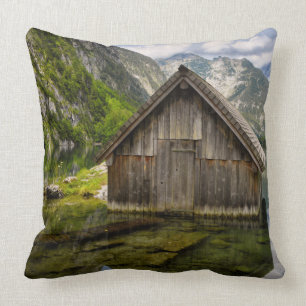 Boathouse in Obersee lake in Alps in Germany Throw Pillow