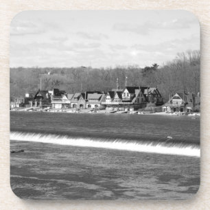 Boathouse Row winter b/w Coaster