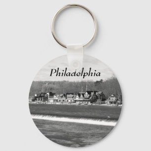 Boathouse Row winter b/w Keychain