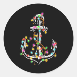 Boating Christmas Lights Anchor Santa Sailing Classic Round Sticker