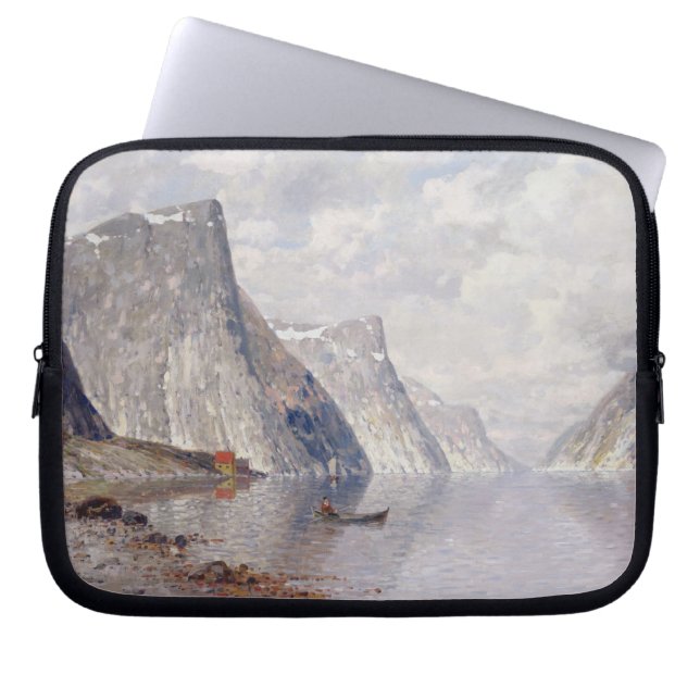 Boating on a Norwegian Fjord (oil on canvas) Laptop Sleeve (Front)