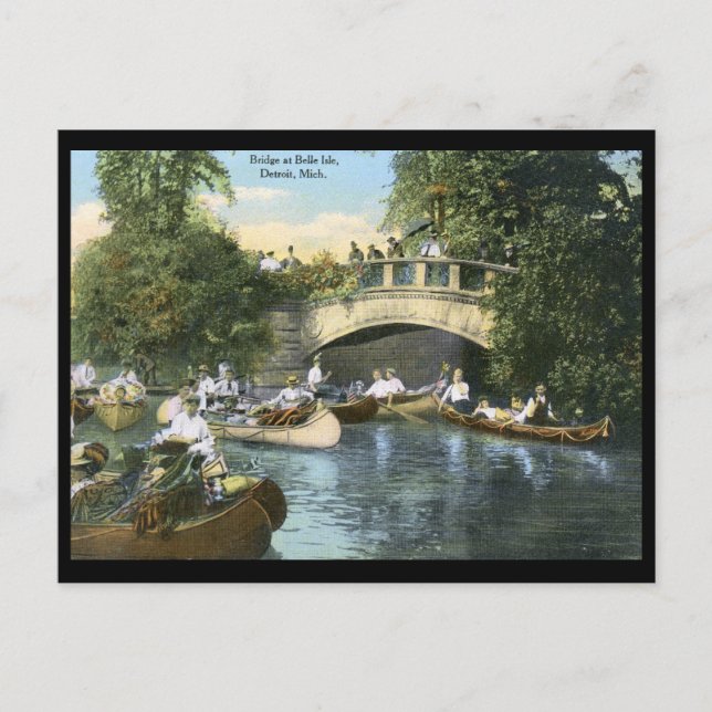 Boating Scene, Belle Isle, Detroit Vintage Postcard (Front)