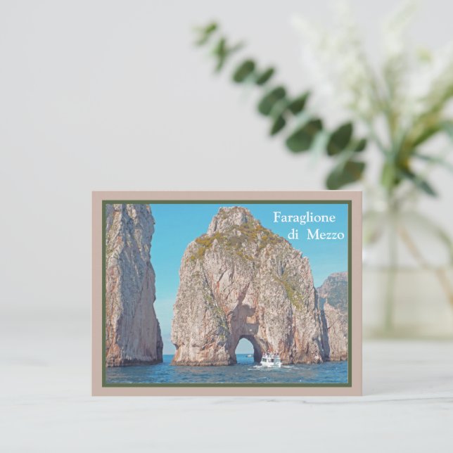 BOATING TO CAPRI (going through arched rock) Postcard (Standing Front)