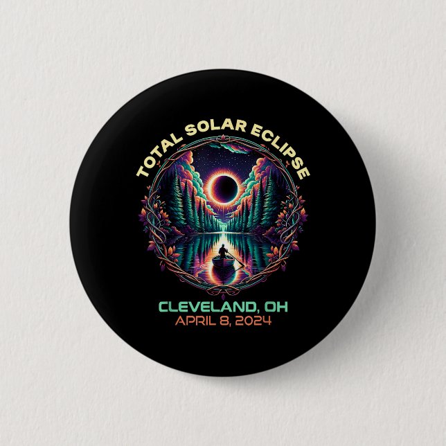 Boating Total Solar Eclipse Cleveland Ohio 2 Inch Round Button (Front)
