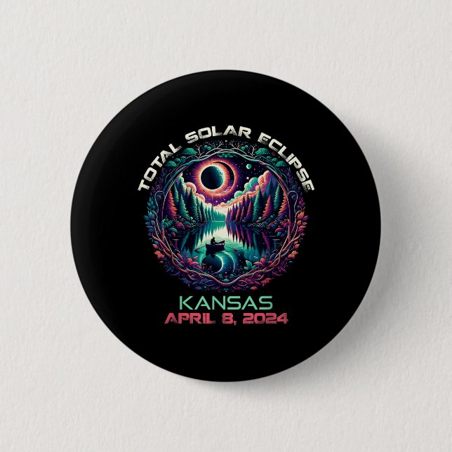 Boating Total Solar Eclipse Kansas KS 1 2 Inch Round Button (Front)