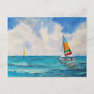 Boating Watercolor Postcard