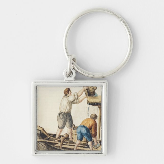 Boatmen Pouring Fresh Water into the Pipelines Keychain (Front)