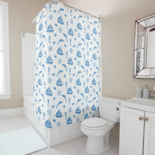 Boats and Dolphins Nautical Pattern Blue White