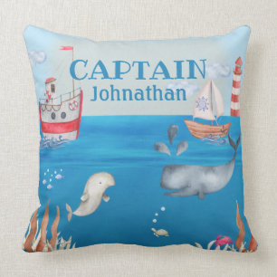 Boats and Under the Sea Cute Nautical Theme Throw Pillow