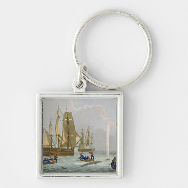 Boats Approaching a Whale, engraved by Matthew Dub Keychain (Front)