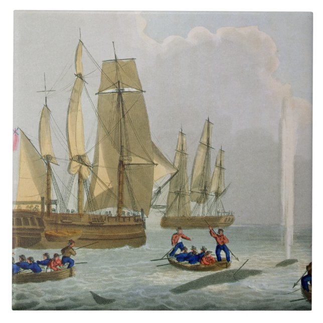 Boats Approaching a Whale, engraved by Matthew Dub Tile (Front)