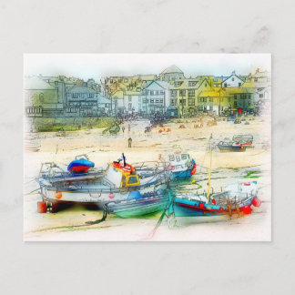 BOATS AS A PAINTING POSTCARD