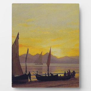Boats Ashore at Sunset, Albert Bierstadt. Plaque