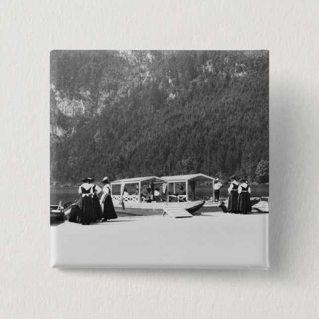 Boats at Konigssee, c.1910 2 Inch Square Button (Front)