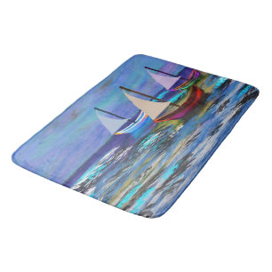 Boats at sea fleece blanket bath mat