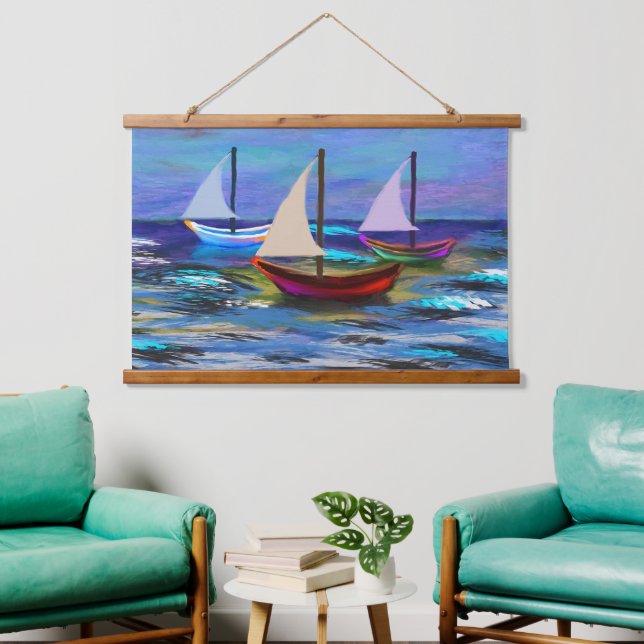 Boats at sea hanging tapestry (Living Room)