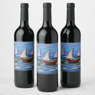 Boats at sea wine label