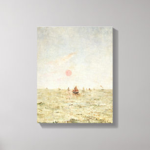 Boats at Sunrise (oil on panel) Canvas Print