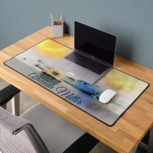 boats at sunset personalized desk mat