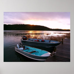Boats by the Dock at Sundown Poster