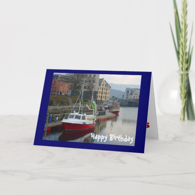 Boats in Bergen, Happy Birthday Card (Front)
