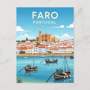 Boats in Faro Portugal Algarve Travel Postcard
