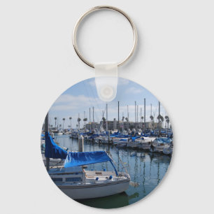 Boats in harbour keychain