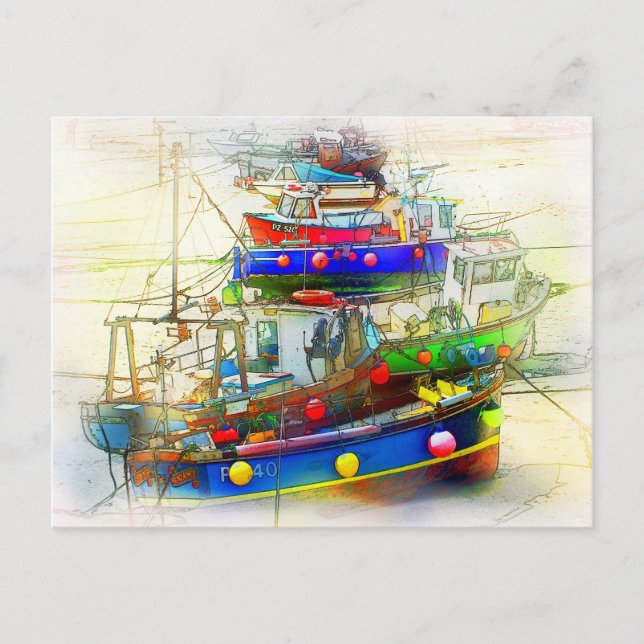 BOATS IN ST. IVES HARBOUR POSTCARD (Front)