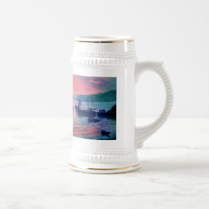 Boats in the evening mist beer stein
