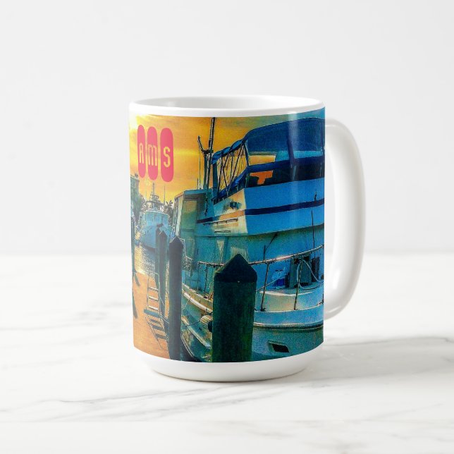 Boats in the Harbour Sunset Coffee Mug (Front Right)